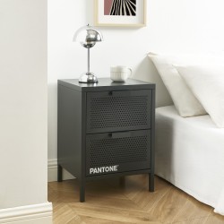 Table de chevet PANTONE métal gris anthracite double tiroirs 40cm