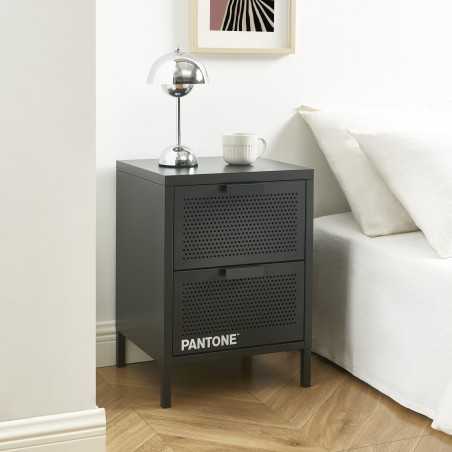 Table de chevet PANTONE métal gris anthracite double tiroirs 40cm