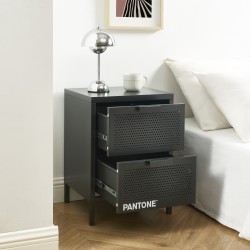 Table de chevet PANTONE métal gris anthracite double tiroirs 40cm