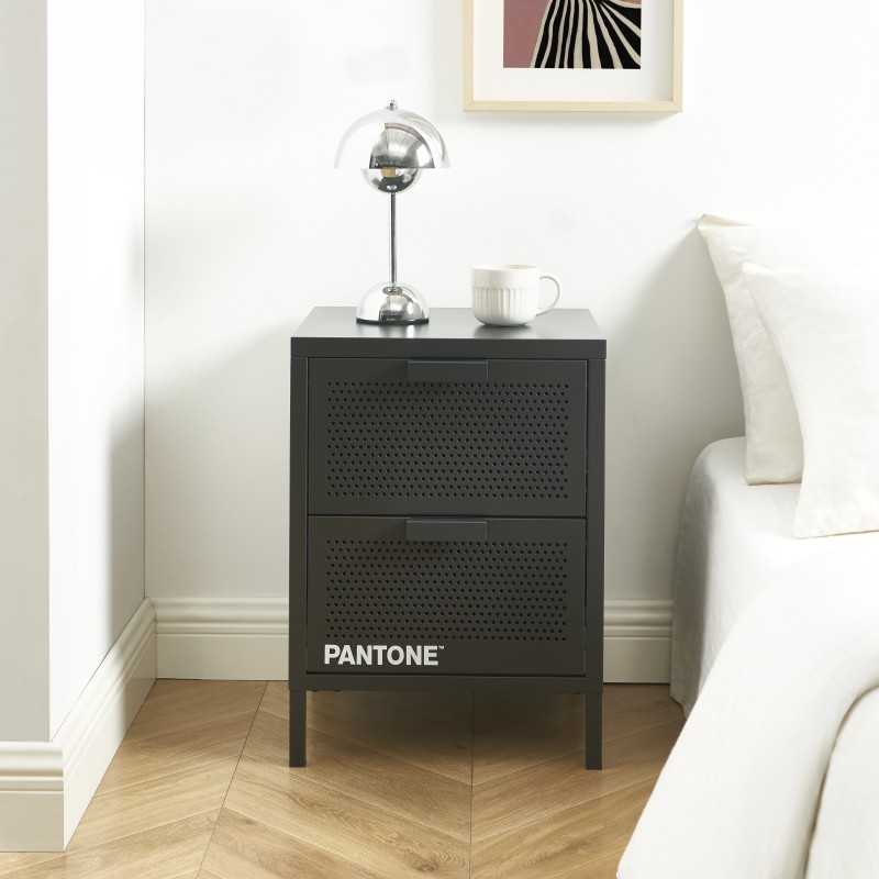 Table de chevet PANTONE métal gris anthracite double tiroirs 40cm