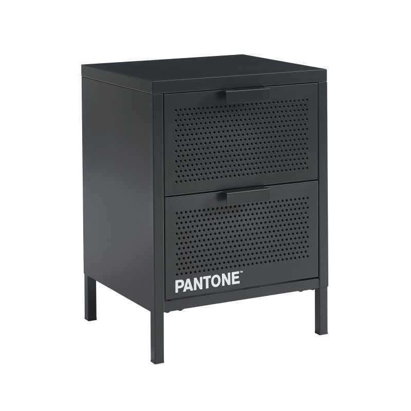 Table de chevet PANTONE métal gris anthracite double tiroirs 40cm