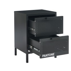 Table de chevet PANTONE métal gris anthracite double tiroirs 40cm