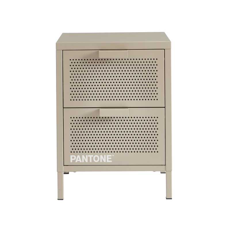Table de chevet PANTONE métal taupe double tiroirs 40cm