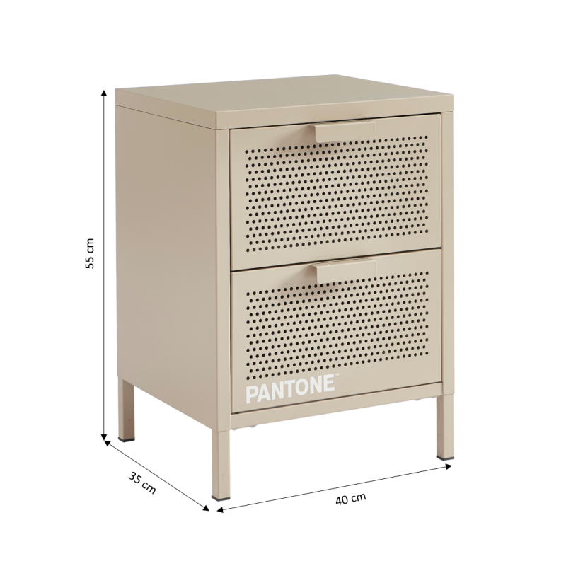 Table de chevet PANTONE métal taupe double tiroirs 40cm