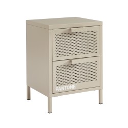 Table de chevet PANTONE métal taupe double tiroirs 40cm