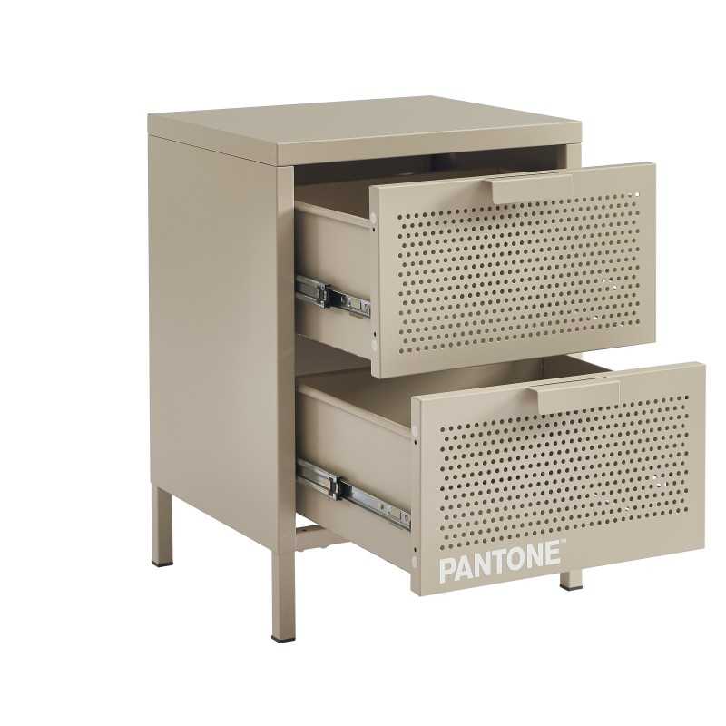 Table de chevet PANTONE métal taupe double tiroirs 40cm