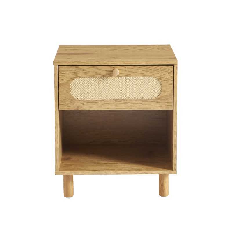 Table de chevet BAAMA effet chêne et cannage rotin 1 tiroir