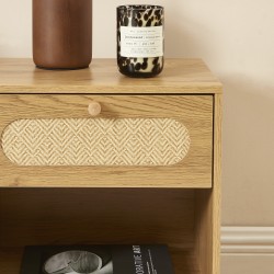 Table de chevet BAAMA effet chêne et cannage rotin 1 tiroir