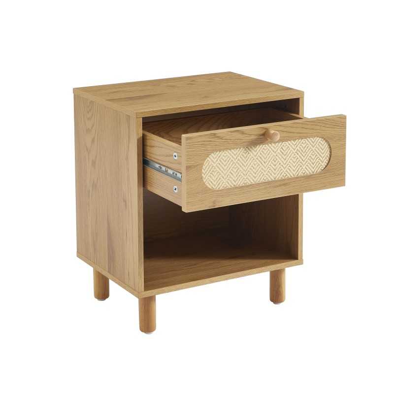 Table de chevet BAAMA effet chêne et cannage rotin 1 tiroir