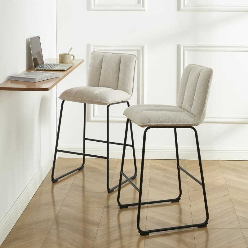 Lot de 2 tabourets ISOLA tissu crème h75cm