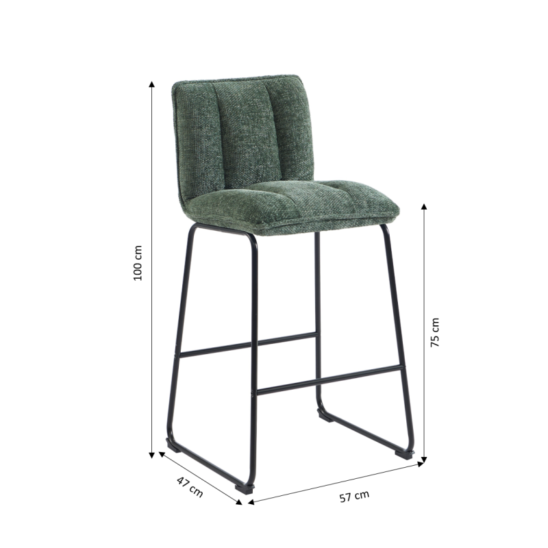 Lot de 2 tabourets ISOLA tissu vert pied h75cm