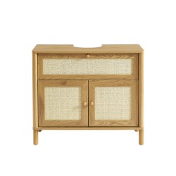 Meuble de salle de bain HAIDA effet chêne et cannage rotin 39,5cm