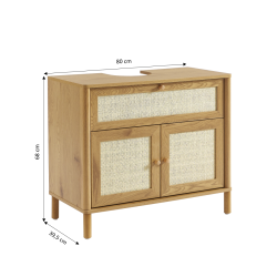 Meuble de salle de bain HAIDA effet chêne et cannage rotin 39,5cm