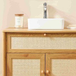Meuble de salle de bain HAIDA effet chêne et cannage rotin 39,5cm