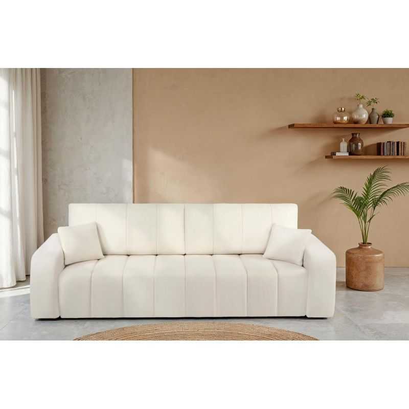 Canapé droit convertible BELEM 3 places tissu chenille écru