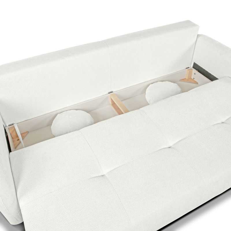 Canapé droit convertible ROTONDO 3 places tissu bouclette écru