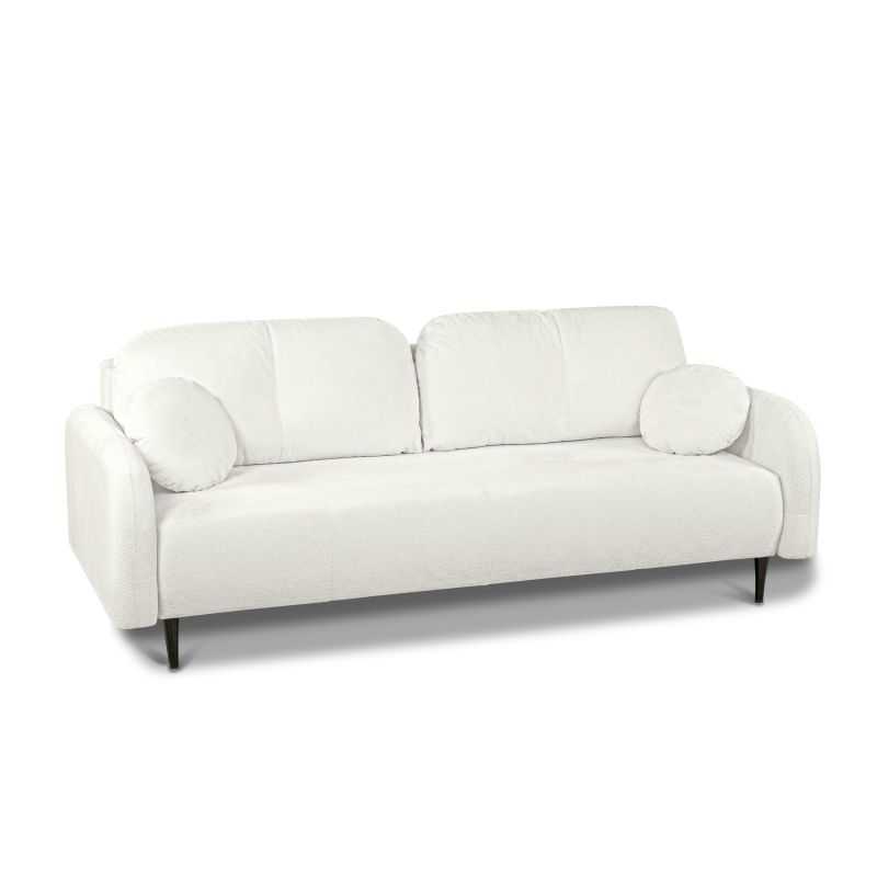 Canapé droit convertible ROTONDO 3 places tissu bouclette écru