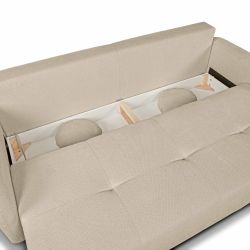 Canapé droit convertible ROTONDO 3 places tissu bouclette grège