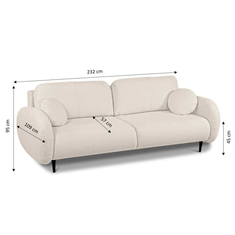 Canapé droit convertible CARINO 3 places tissu bouclette grège