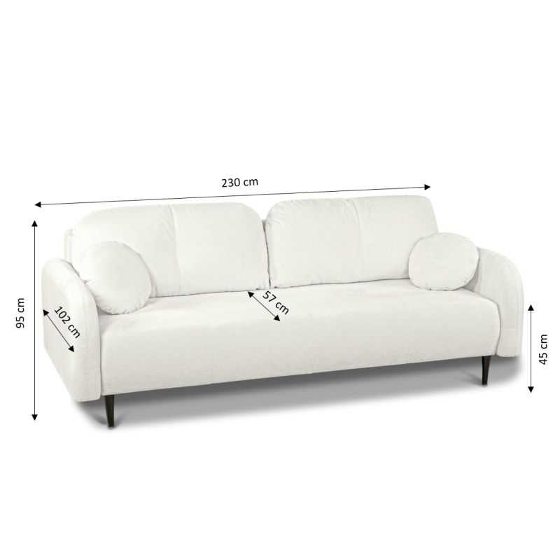 Canapé droit convertible ROTONDO 3 places tissu bouclette écru