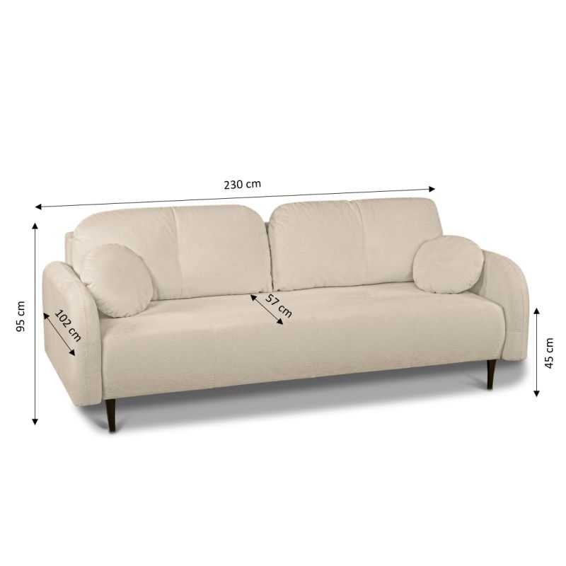 Canapé droit convertible ROTONDO 3 places tissu bouclette grège