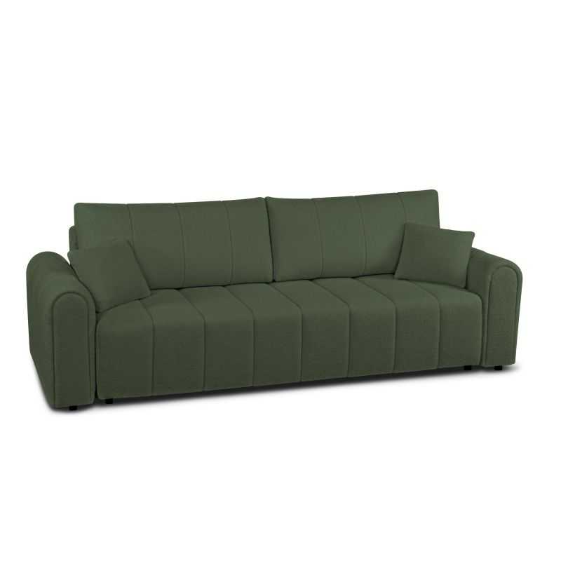 Canapé droit convertible GIORGIO 3 places tissu bouclette vert kaki