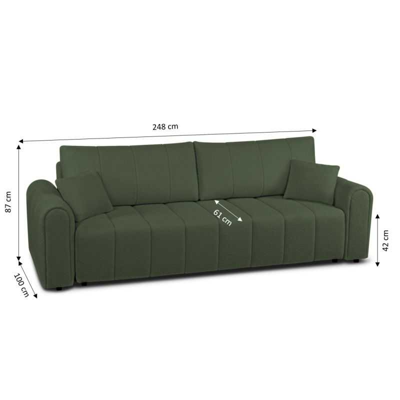 Canapé droit convertible GIORGIO 3 places tissu bouclette vert kaki