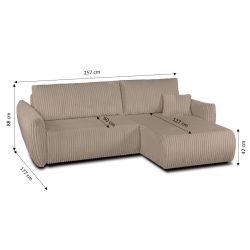 Canapé d'angle convertible et réversible GLORIA 4 places velours côtelé taupe