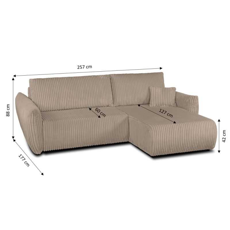 Canapé d'angle convertible et réversible GLORIA 4 places velours côtelé taupe
