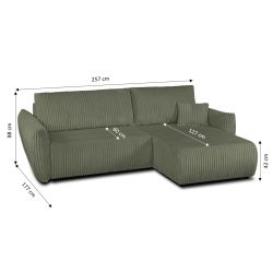 Canapé d'angle convertible et réversible GLORIA 4 places velours côtelé vert sauge