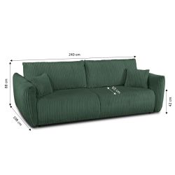 Canapé droit convertible GLORIA 3 places velours côtelé vert kaki