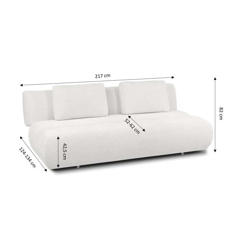 Canapé droit convertible PIO 3 places tissu bouclette écru