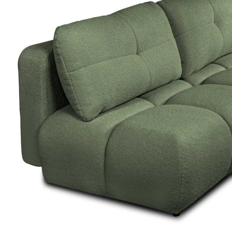Canapé droit convertible TASCA 3 places tissu bouclette vert kaki