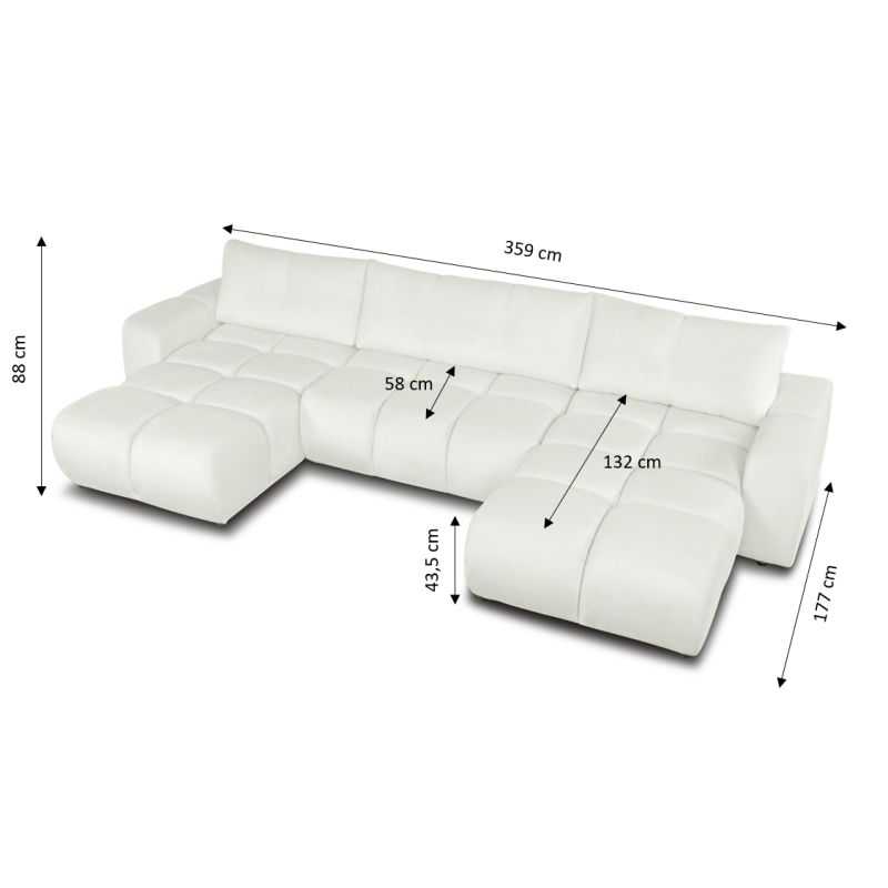 Canapé panoramique convertible SORELLA 6 places tissu chenille écru