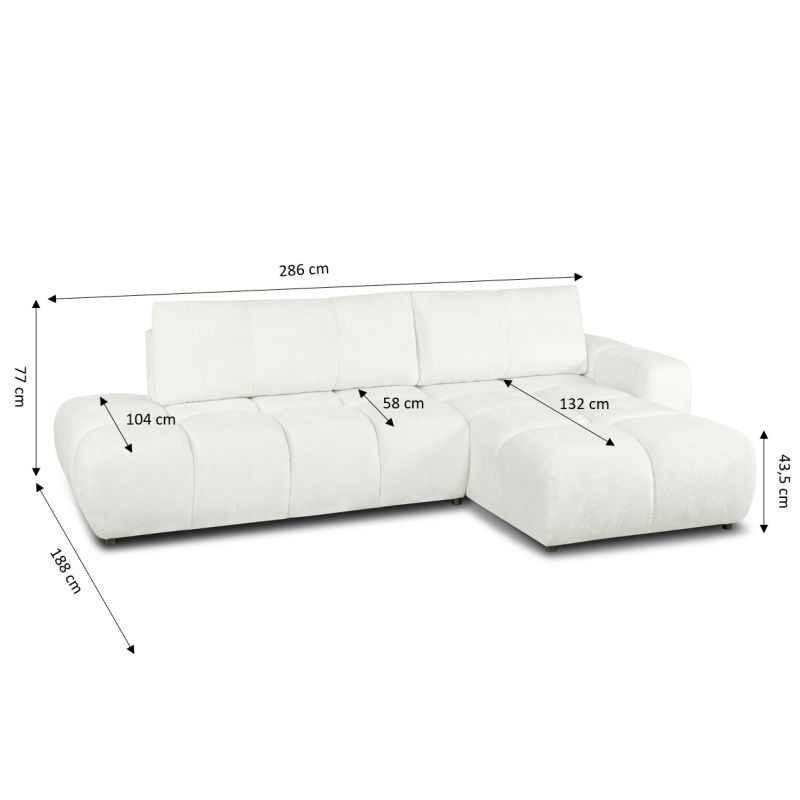 Canapé d'angle droit convertible SORELLA 4 places tissu chenille écru