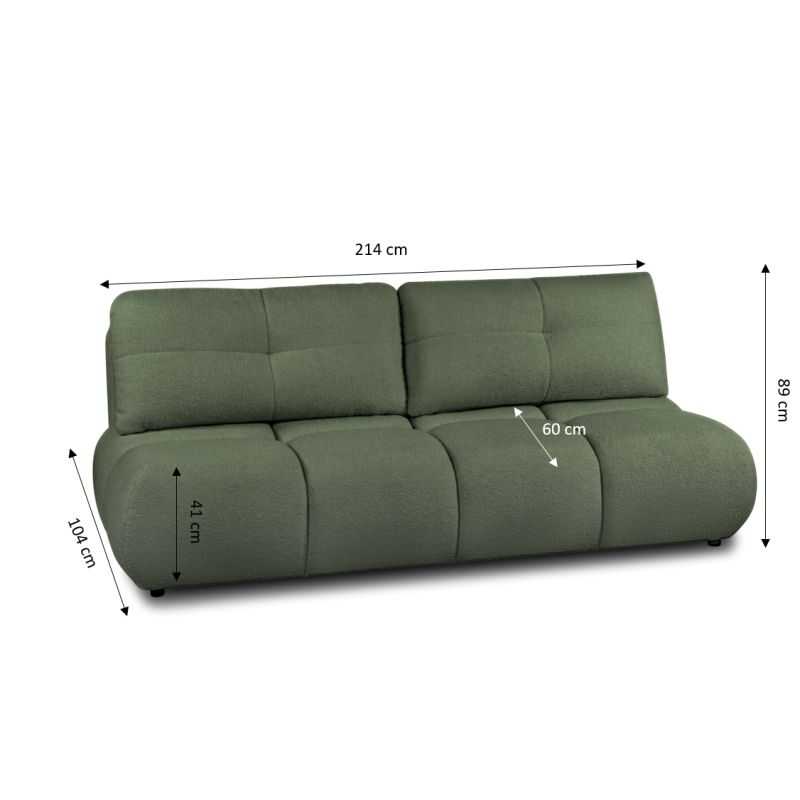 Canapé droit convertible TASCA 3 places tissu bouclette vert kaki