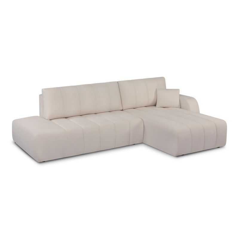 Canapé d'angle droit convertible BELEM 4/5 places tissu chenille grège