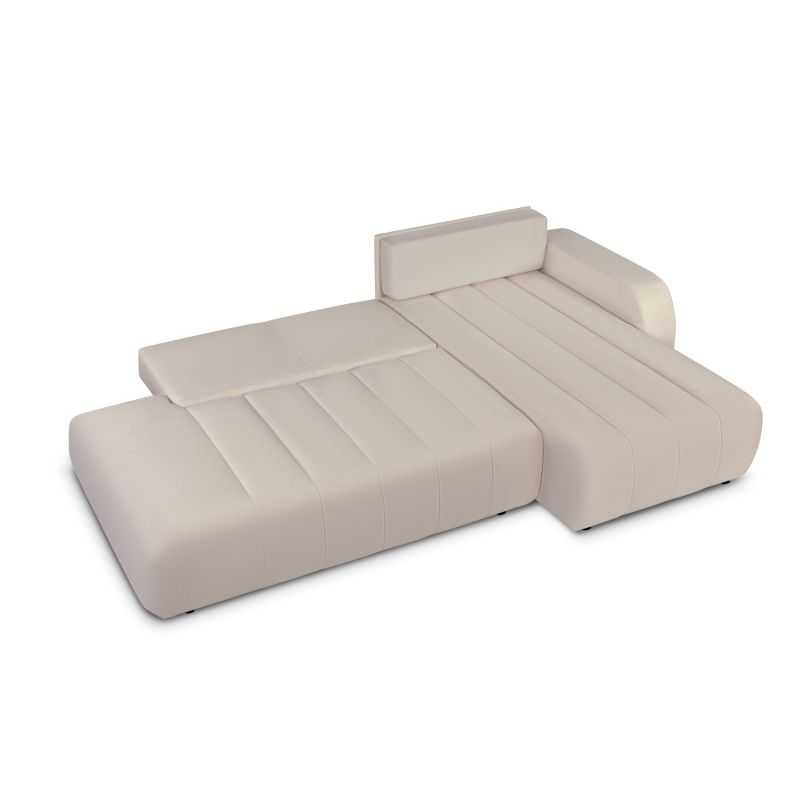 Canapé d'angle droit convertible BELEM 4/5 places tissu chenille grège