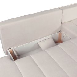 Canapé d'angle droit convertible BELEM 4/5 places tissu chenille grège