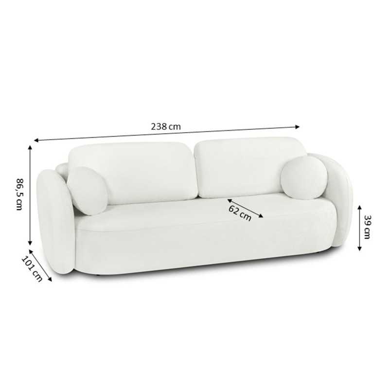 Canapé droit convertible CARLOTTA 3 places tissu chenille écru