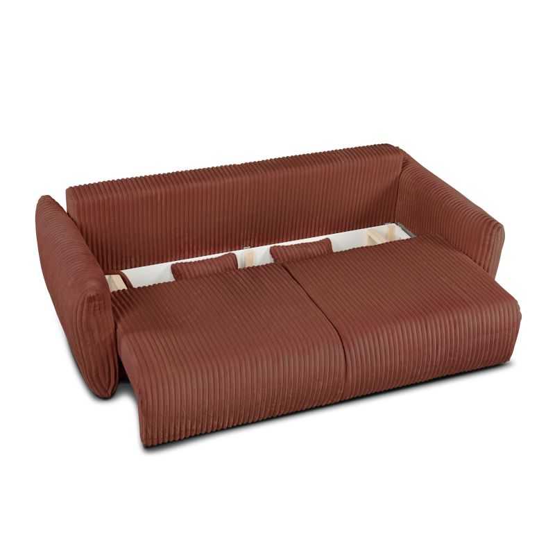 Canapé droit convertible GLORIA 3 places velours côtelé terracotta