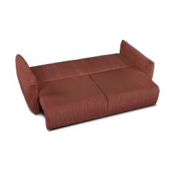 Canapé droit convertible GLORIA 3 places velours côtelé terracotta