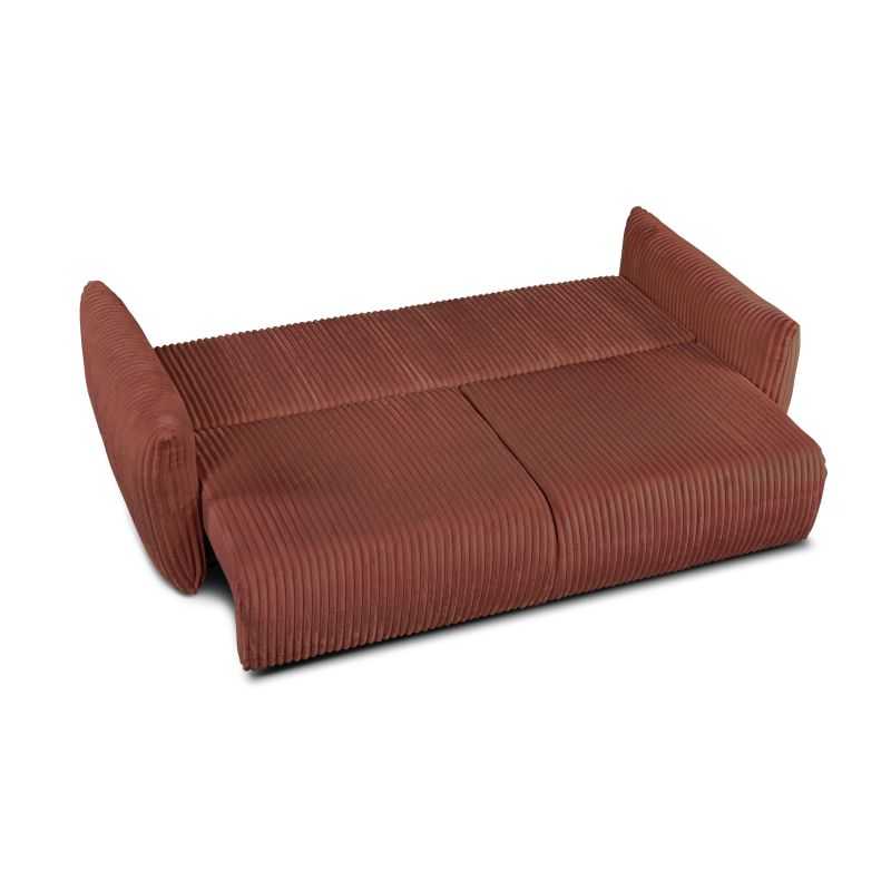 Canapé droit convertible GLORIA 3 places velours côtelé terracotta