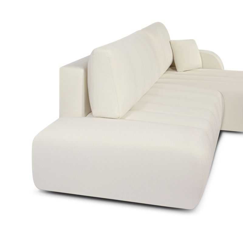 Canapé d'angle droit convertible BELEM 4/5 places tissu chenille écru