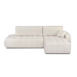 Canapé d'angle droit convertible BELEM 4/5 places tissu chenille écru