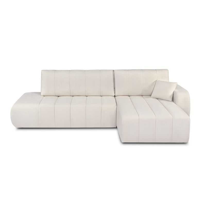 Canapé d'angle droit convertible BELEM 4/5 places tissu chenille écru