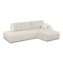 Canapé d'angle droit convertible BELEM 4/5 places tissu chenille écru
