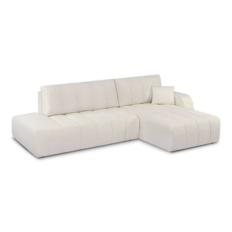 Canapé d'angle droit convertible BELEM 4/5 places tissu chenille écru
