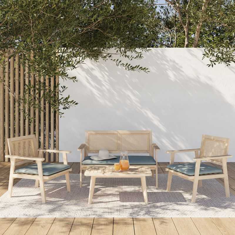 Salon de jardin MATA en bois d'acacia 4 places vert anglais