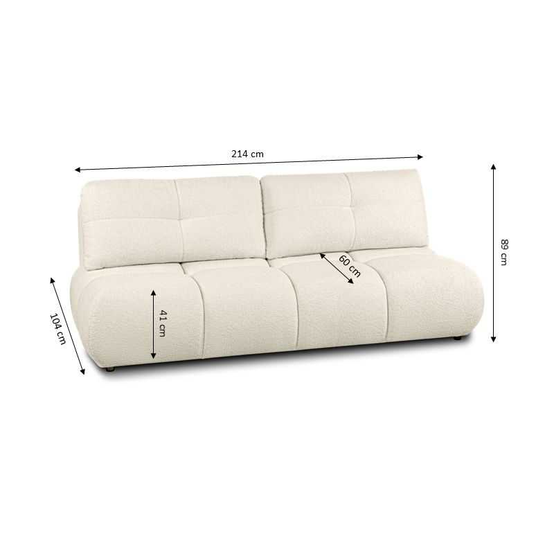 Canapé droit convertible TASCA 3 places tissu bouclette grège